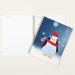 Pingouin mignon w Red Santa Chapeau Noël Étoiles d