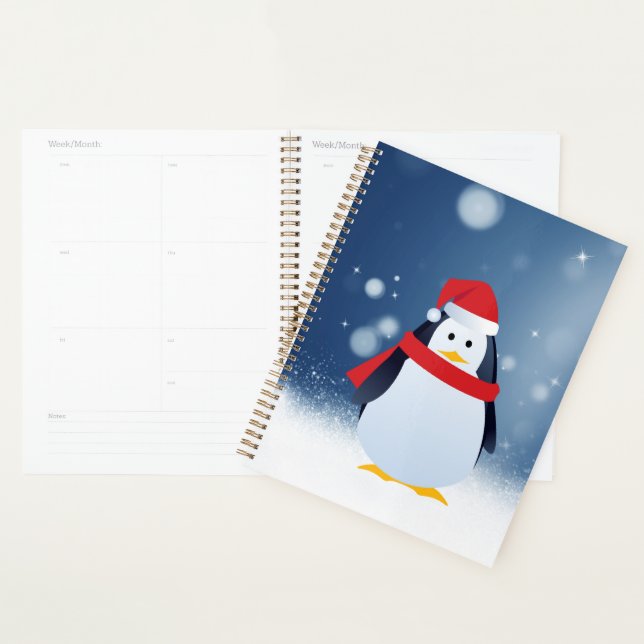 Pingouin mignon w Red Santa Chapeau Noël Étoiles d (Devant avec enveloppe)