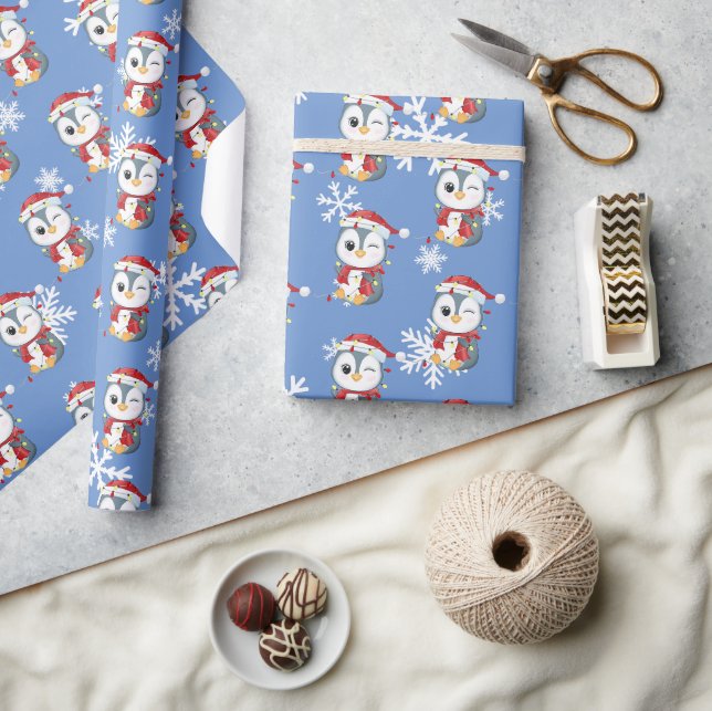 "Pingouin" Niedliches Weihnachtsdesign Geschenkpapier (Kunsthandwerk)