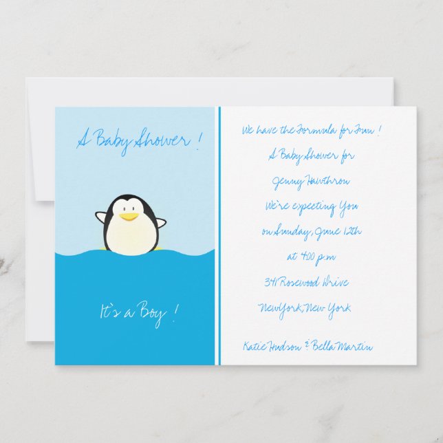 Pingouin pour bébés - Invitations de douches pour  (Devant)
