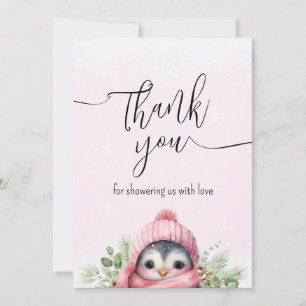 Pingouin rose pâle Carte de remerciements de neige