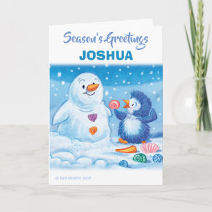 Pingouin & Snowman carte de Noël moyenne
