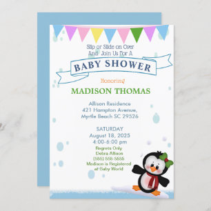 Pingouin Sur Invitation Baby shower De Glace