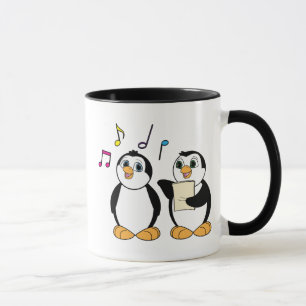 Pingouins de bande dessinée chantant la tasse