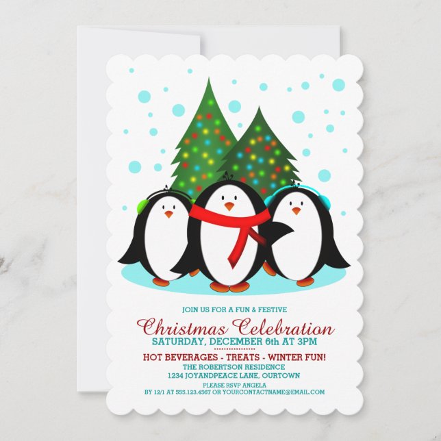 Pingouins de neige Invitation à la fête de Noël (Devant)