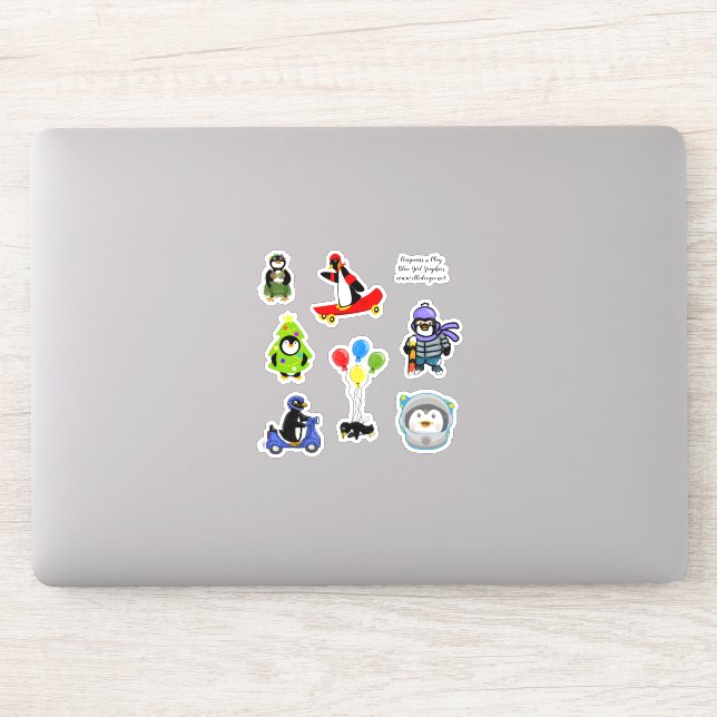 Pingouins en jeu Autocollant de vinyle personnalis (Ordinateur)