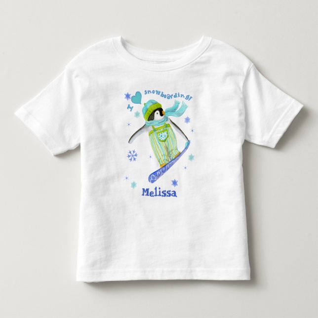 Pingouins en jeu, snowboard, T-shirt enfant (Devant)