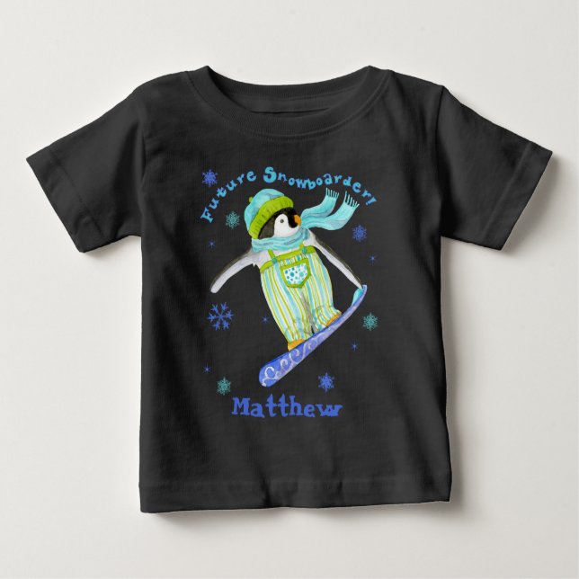 Pingouins en jeu, Snowboarder, T-shirt bébé (Devant)