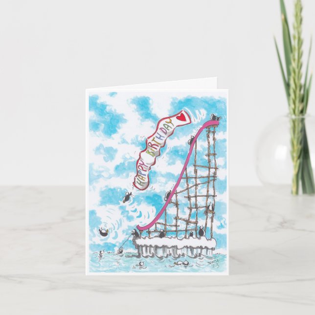 Pingouins sur une diapositive Carte d'anniversaire (Devant)