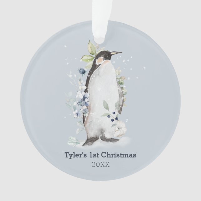 Pinguin 1. Weihnachtszeit Personalisiertes Ornamen Ornament (Vorderseite)