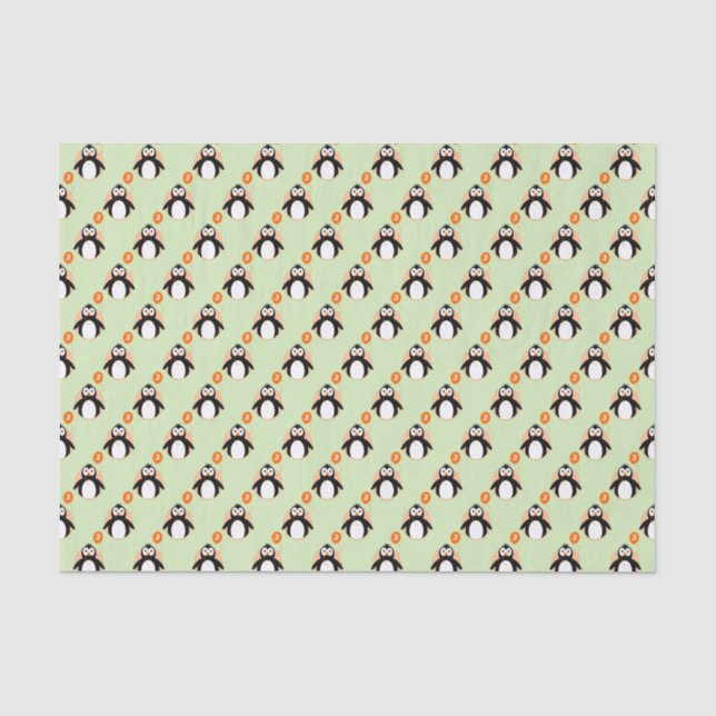 Pinguin 3 Jahre altes orangefarbenes Grün Seidenpapier (Vorderseite)