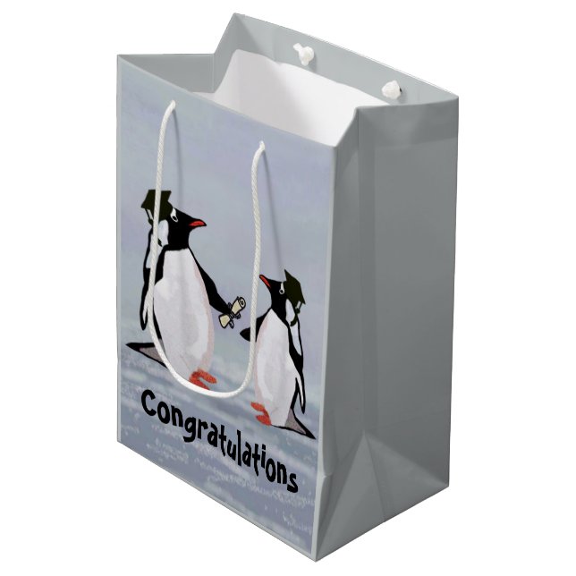 Pinguin-Absolvent-Geschenk-Taschen Mittlere Geschenktüte (Vorderseite Schrägansicht)