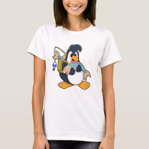 Pinguin als Angler mit Fisch T-Shirt