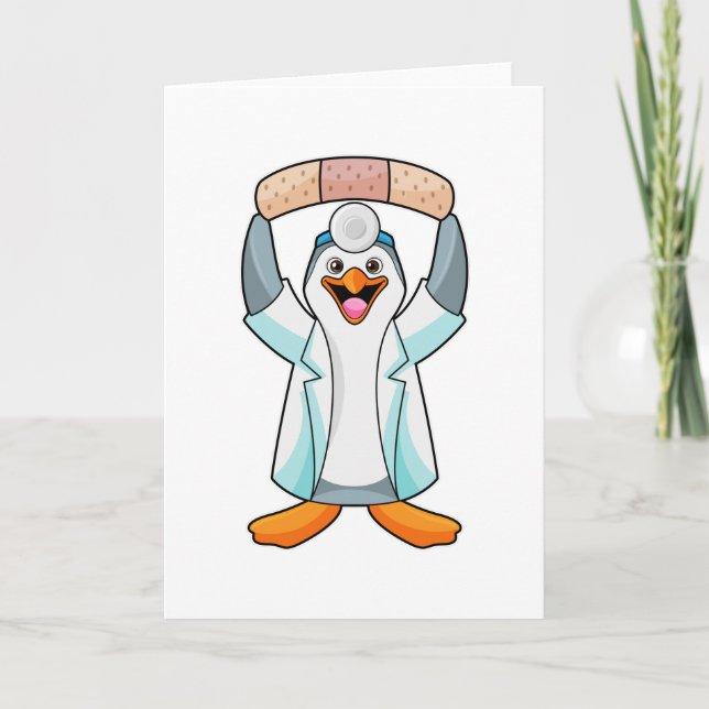 Pinguin als Arzt mit Pflaster Karte (Vorderseite)
