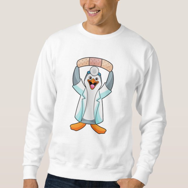 Pinguin als Arzt mit Plakat Sweatshirt (Vorderseite)