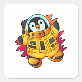 Pinguin als Astronaut im Anzug Quadratischer Aufkleber