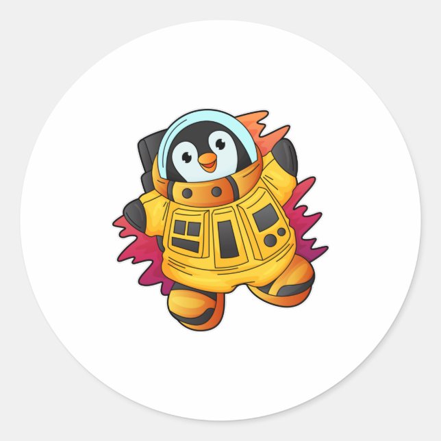 Pinguin als Astronaut im Anzug Runder Aufkleber (Vorderseite)
