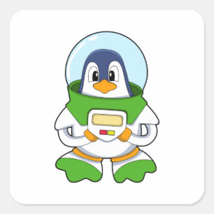 Pinguin als Astronaut mit Kostüm Quadratischer Aufkleber