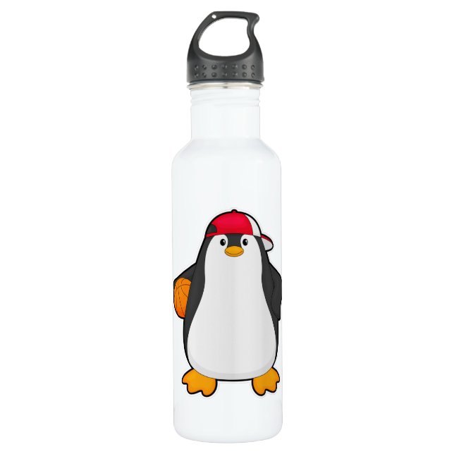 Pinguin als Basketballspieler mit Basketball Edelstahlflasche (Vorderseite)
