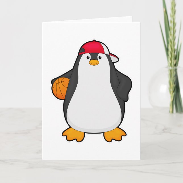 Pinguin als Basketballspieler mit Basketball Karte (Vorderseite)