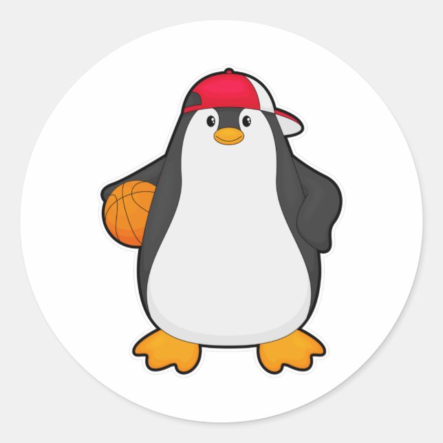 Pinguin als Basketballspieler mit Basketball Runder Aufkleber (Vorderseite)