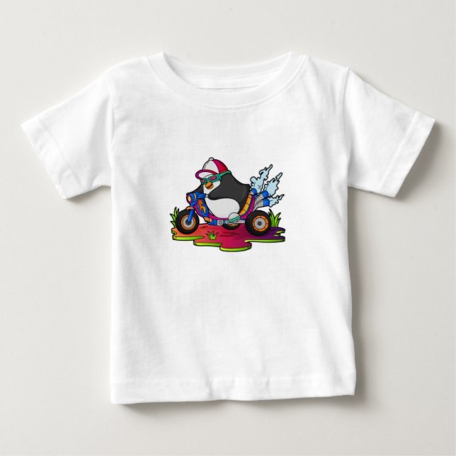 Pinguin als Biker mit Motorrad Baby T-shirt (Vorderseite)