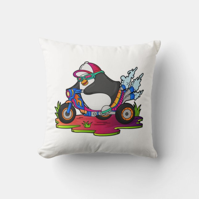 Pinguin als Biker mit Motorrad Kissen (Vorderseite)