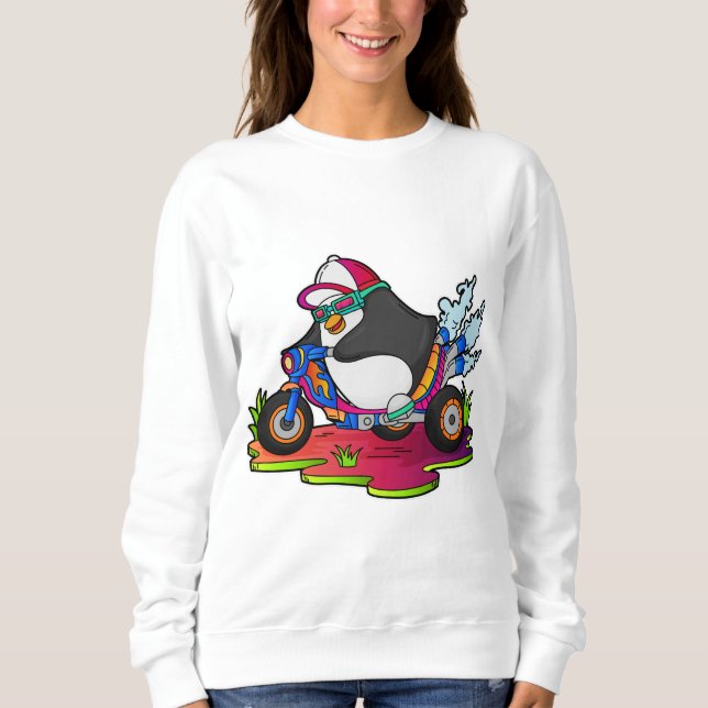 Pinguin als Biker mit Motorrad Sweatshirt (Vorderseite)