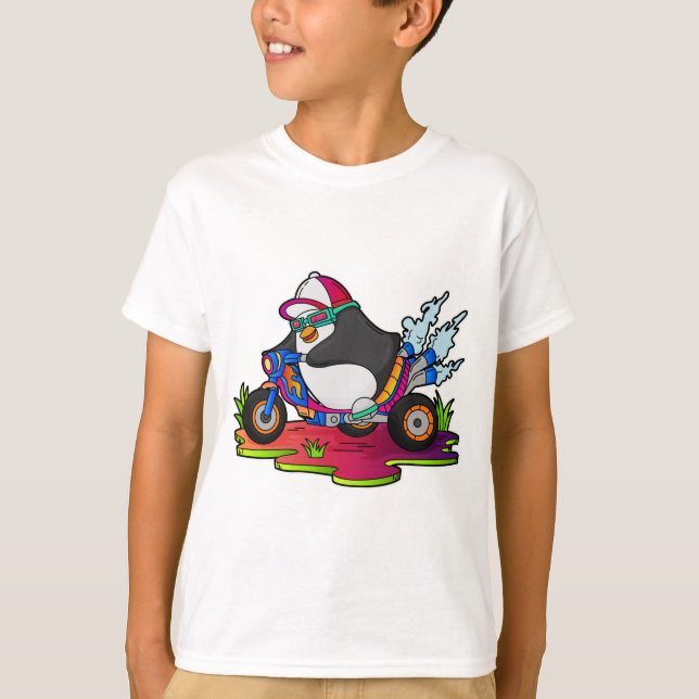 Pinguin als Biker mit Motorrad T-Shirt (Vorderseite)