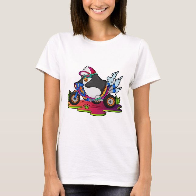 Pinguin als Biker mit Motorrad T-Shirt (Vorderseite)