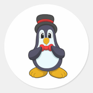 Pinguin als Bräutigam mit Band & Hut Runder Aufkleber