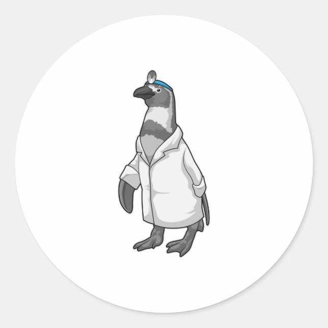 Pinguin als Doktor mit Doctor's Coat Runder Aufkleber (Vorderseite)