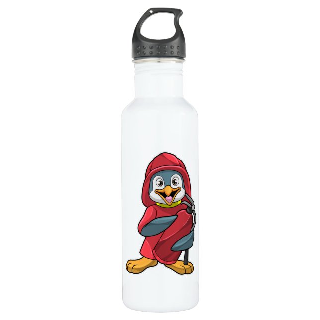 Pinguin als Feuerwehrmann mit Feuerlöscher Edelstahlflasche (Vorderseite)