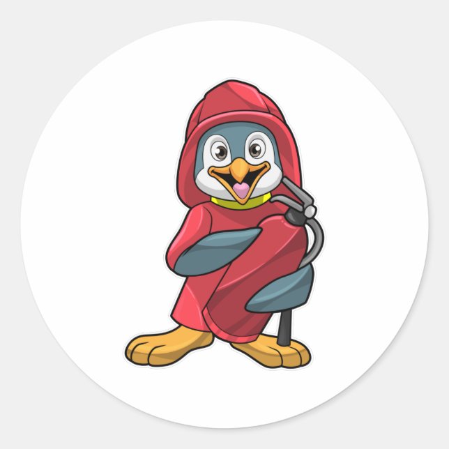 Pinguin als Feuerwehrmann mit Feuerlöscher Runder Aufkleber (Vorderseite)