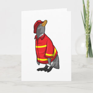 Pinguin als Feuerwehrmann mit Helm Karte