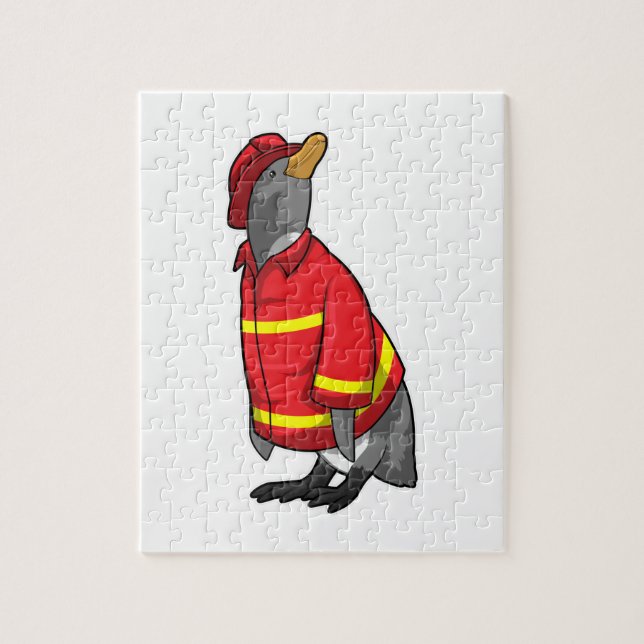 Pinguin als Feuerwehrmann mit Helmet (Vertikal)