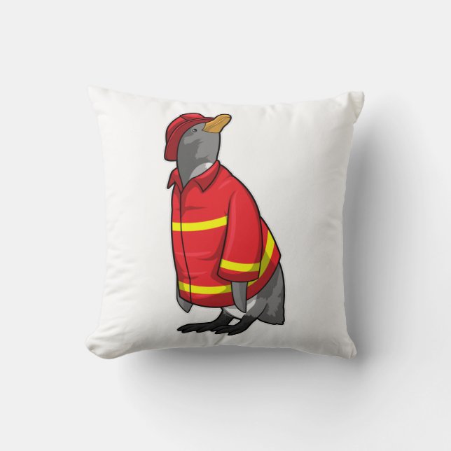 Pinguin als Feuerwehrmann mit Helmet Kissen (Vorderseite)