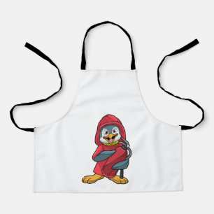 Pinguin als Feuerwehrmann mit Löschgerät Schürze