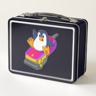 Pinguin als Friseur mit Razor Metall Brotdose