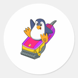 Pinguin als Friseur mit Razor Runder Aufkleber