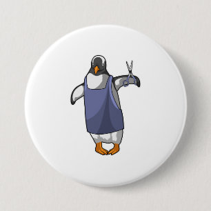 Pinguin als Friseur mit Schere Button