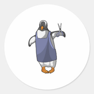 Pinguin als Friseur mit Schere Runder Aufkleber