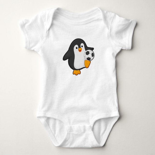 Pinguin als Fußballspieler mit Fußball Baby Strampler (Vorderseite)