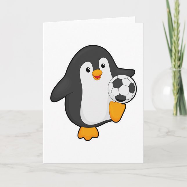 Pinguin als Fußballspieler mit Fußball Karte (Vorderseite)