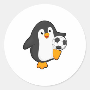 Pinguin als Fußballspieler mit Fußball T-Shirt Runder Aufkleber