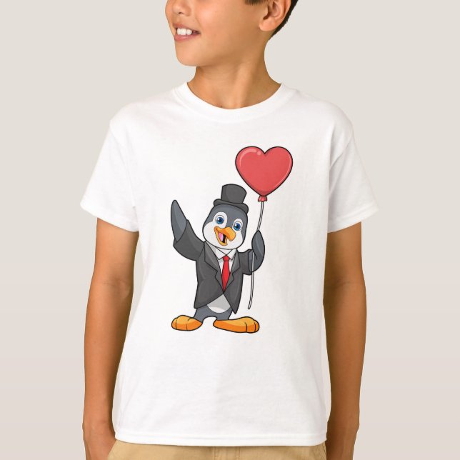 Pinguin als Groom mit Herz Ballon T-Shirt (Vorderseite)