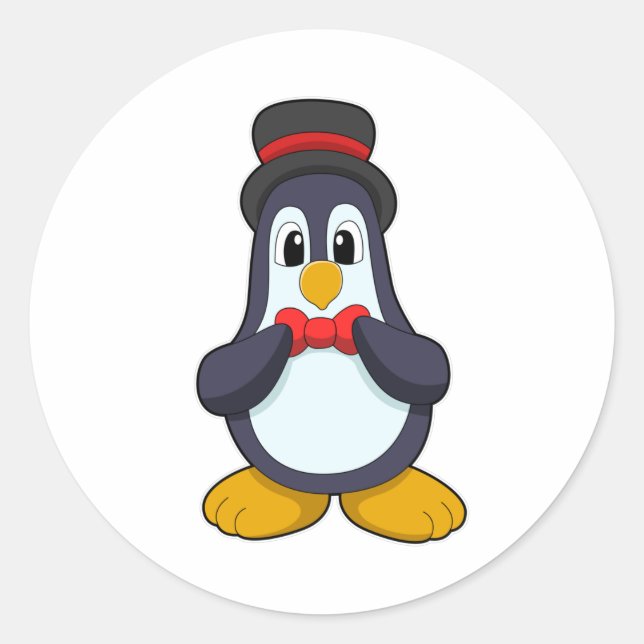 Pinguin als Groom mit Ribbon & Hut Runder Aufkleber (Vorderseite)