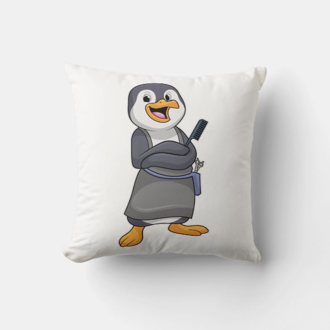 Pinguin als Haarstylistin mit Kamm Kissen (Vorderseite)