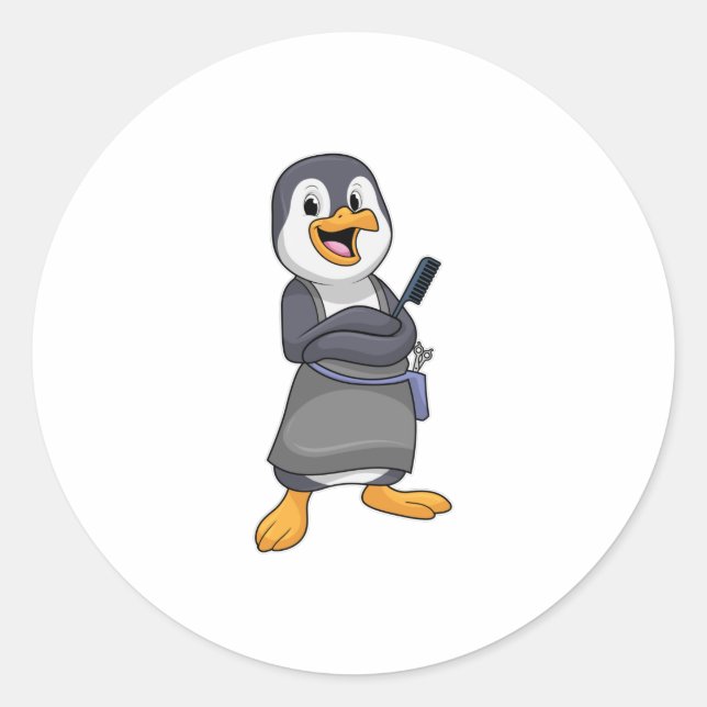 Pinguin als Haarstylistin mit Kamm Runder Aufkleber (Vorderseite)