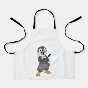 Pinguin als Haarstylistin mit Kamm Schürze
